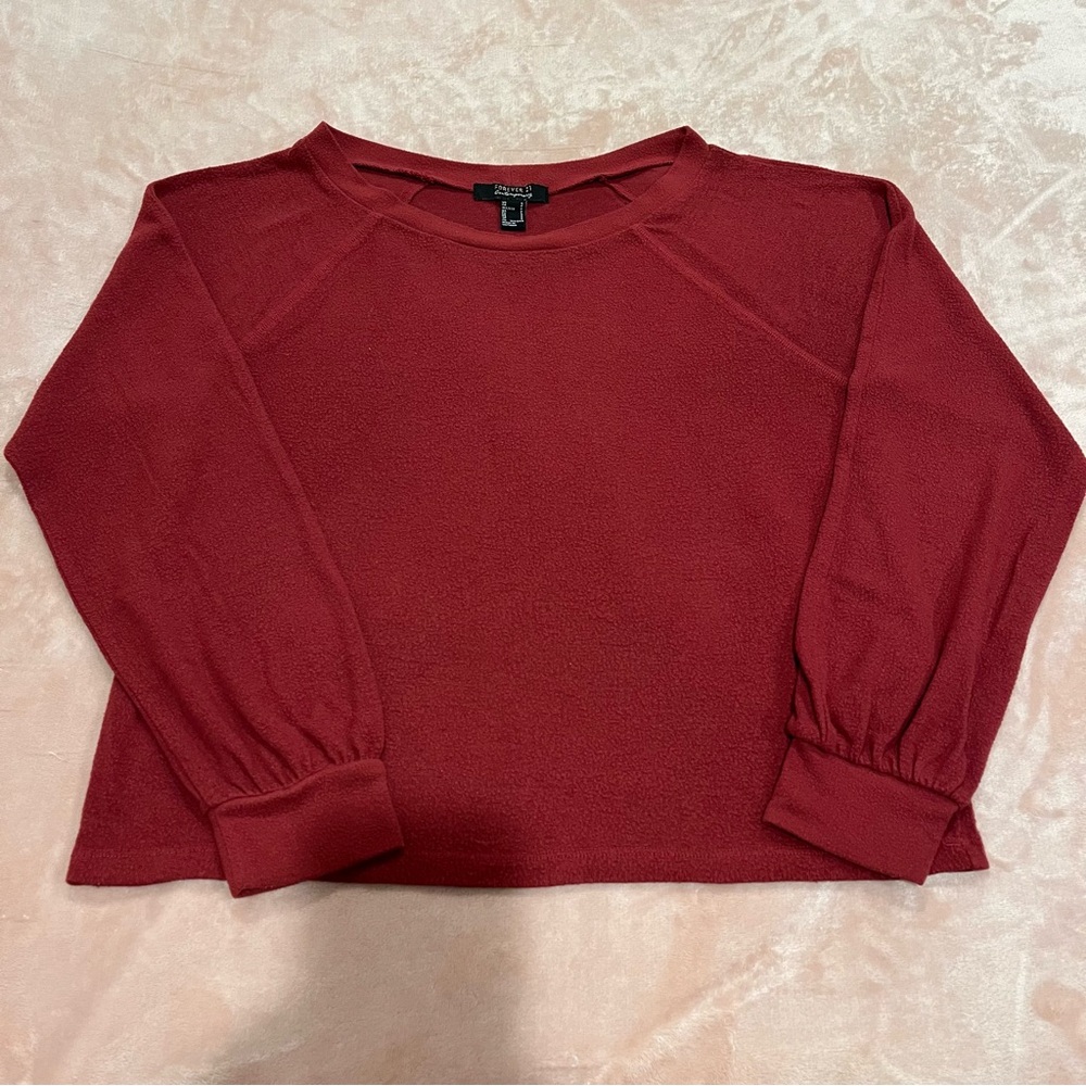 Forever 21 Contemporary Burgundy Cropped Long Sleeve Top Size S